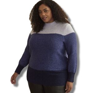 Penningtons 1X Plus Size 100% Cotton Colorblock Knit Sweater Blue Womens